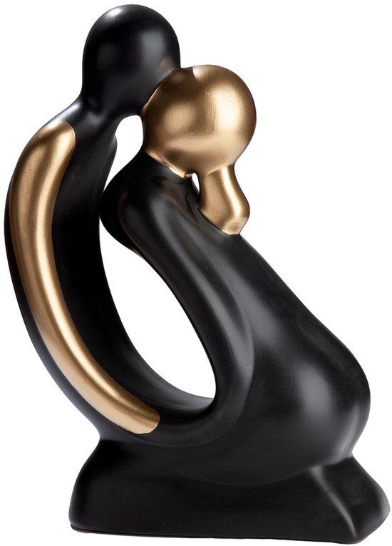 Sculptuur Beeld Door de kus verbonden Keramiek -zwart goud -14x31x43 cm - liefde sculptuur