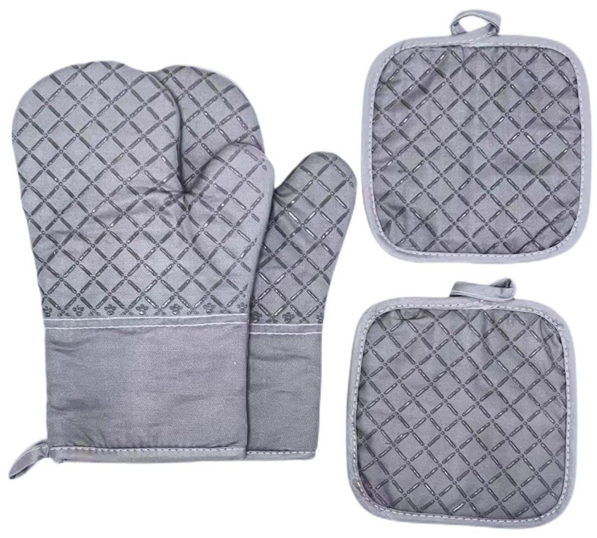 4-delige Siliconen Keukenset – Ovenhandschoenen & Hittebestendige Onderzetters, Antislip, Wasbaar, Voor Koken, Bakken & Barbecue.Grijs