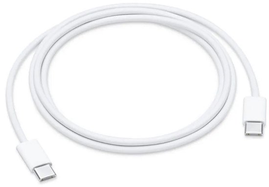 Opgerolde witte USB-C laadkabel, 1 meter lang.