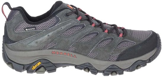 Grijze Merrell Moab 3 GTX wandelschoen met Gore-Tex. Rode veters.