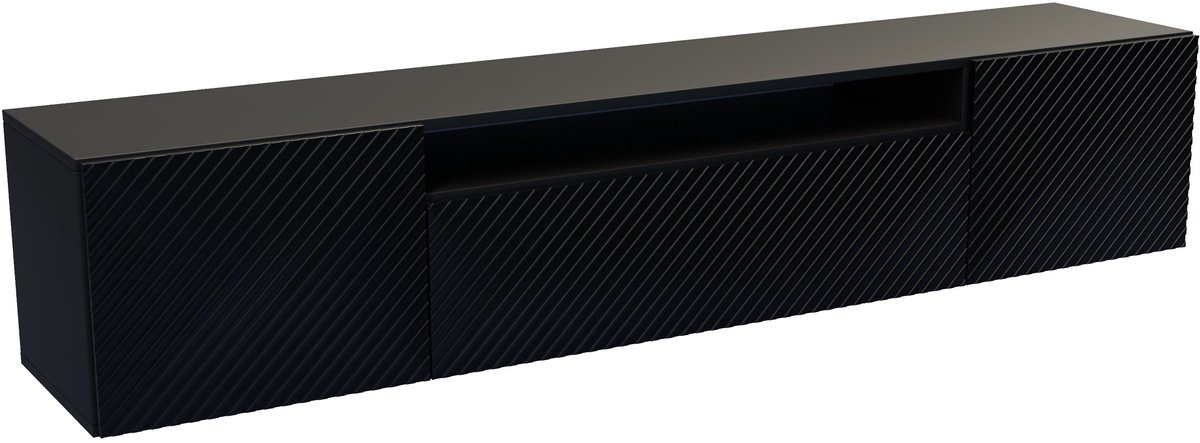 TV-kast Kaja, wandmeubel, lowboard, tv-standaard, wandmeubel, woonkamer, tv-meubel, woonkamermeubilair, televisie, highboard, TV-kast, tv-lowboard, 200 cm, 3 deuren, zwart