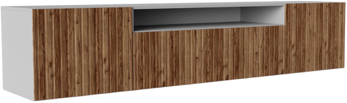 Margaret Hadas24 TV-kast Mio, woonwand, lowboard, tv-standaard, woonwand, woonkamer, tv-board, woonkamermeubels, televisie, highboard, TV-kast, tv-lowboard, 200 cm, 3 deuren, wit, bruin