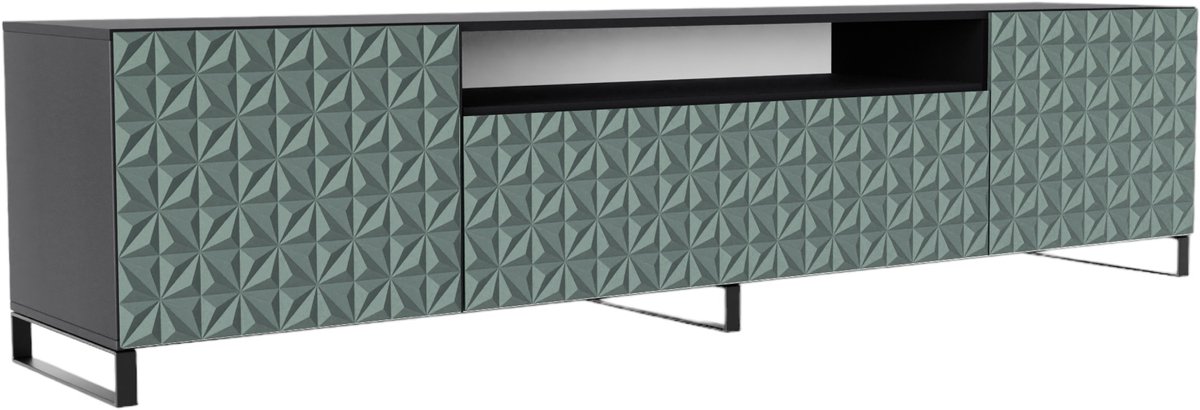 Margaret Hadas24 TV-kast Cali III, woonwand, lowboard, tv-standaard, woonwand, woonkamer, tv-meubel, woonkamermeubels, televisie, highboard, TV-kast, tv-lowboard, 200 cm, 3 deuren, zwart, groen