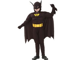 Joya Kids® Superheld Verkleedpak Kind Vleermuis | Carnavalskleding | Zwart Spierpak met Cape & Masker | Superhelden Verkleedkleding Carnaval Jongens | Inclusief Gele Riem | Verkleedkleren Kinderen Bat | Maat 120 - 130 | 6-8 Jaar | Medium