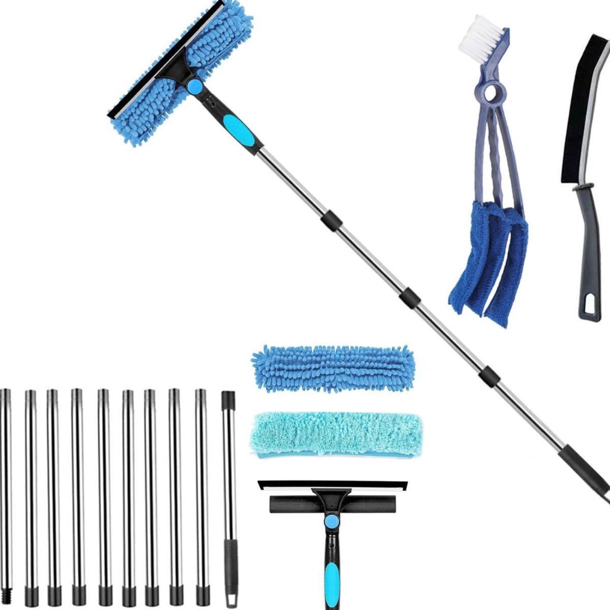 DnA® Ramenwasser Telescopisch - Ramenwasser - Ruitenreiniger - Blauw - 450cm x 35cm x 10cm
