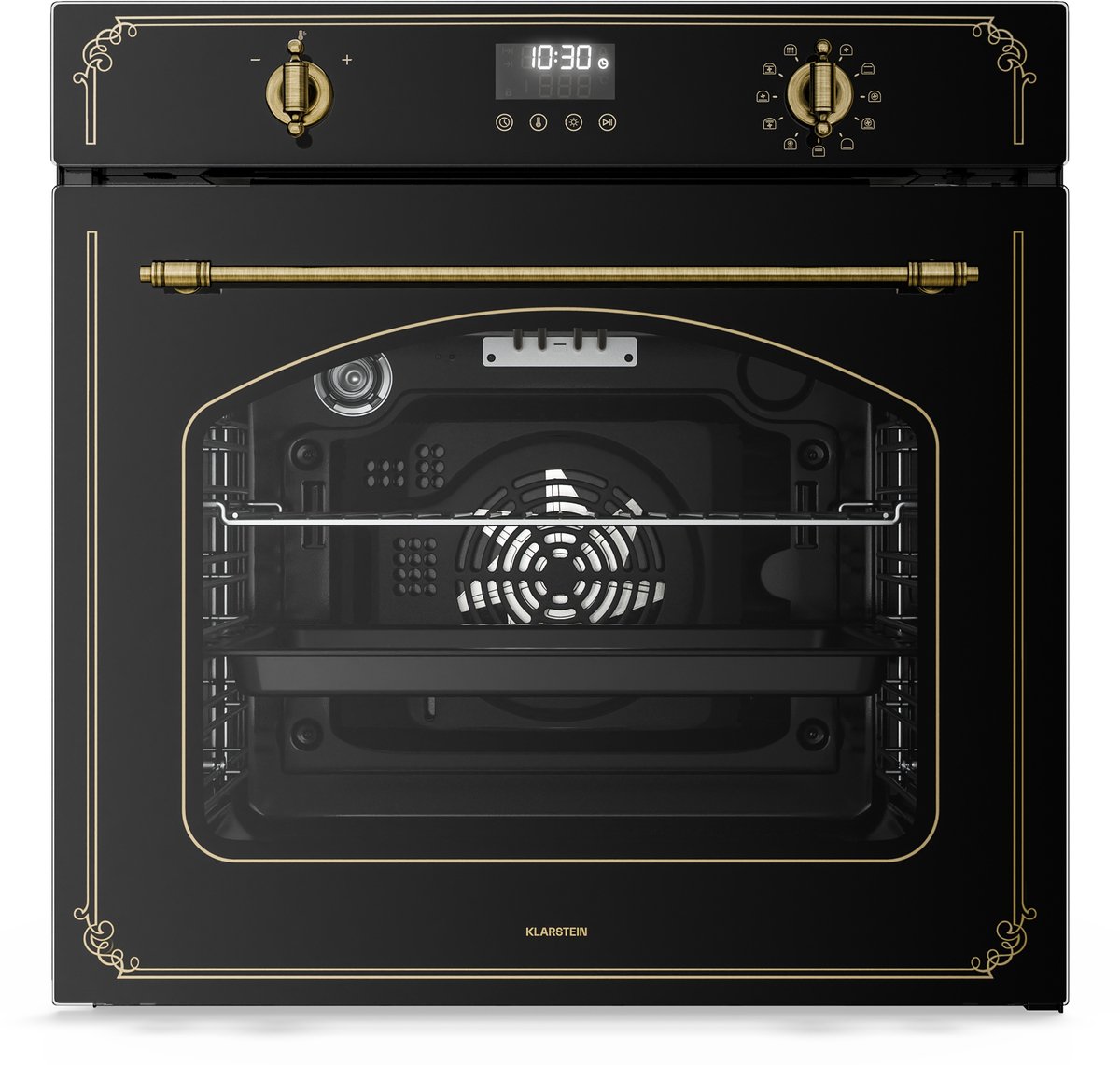 Klarstein Inbouwoven Victoria Pyro elektrische oven - 76 liter , retro design, 11 standen, pyrolytische reiniging, geëmailleerde binnenkant, viervoudige beglazing, energieklasse A, geïntegreerde enkele oven, zwart - voor Keuken - Pyrolyse