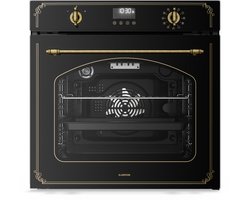 Klarstein Inbouwoven Victoria Pyro elektrische oven - 76 liter , retro design, 11 standen, pyrolytische reiniging, geëmailleerde binnenkant, viervoudige beglazing, energieklasse A, geïntegreerde enkele oven, zwart - voor Keuken - Pyrolyse