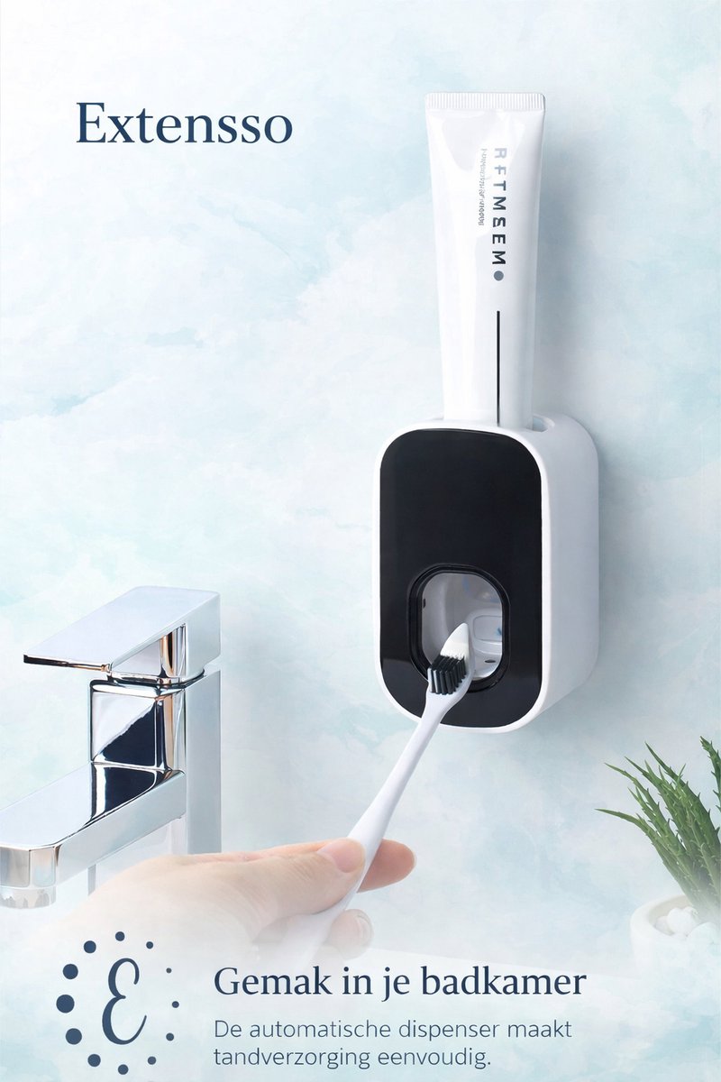 Tandpasta dispenser, waterdichte, stofvrije, wandgemonteerde, knijper houder, badkamer, accessoires voor badkamer toilet (zwart)