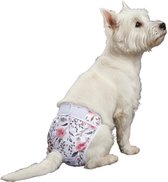 Loopsheidbroekje hond - roze bloem - maat M - voor middelgrote honden - herbruikbaar - hondenbroekje - hondenluier - loopsheid - ongesteldheid - voorkomt ongewenste zwangerschappen bij teefjes - milieuvriendelijk - verantwoord - perfecte pasvorm