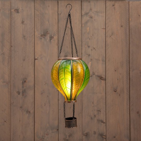 Foto: Solar luchtballon 24 led s vlam effect 20x62 cm groen anna s collection