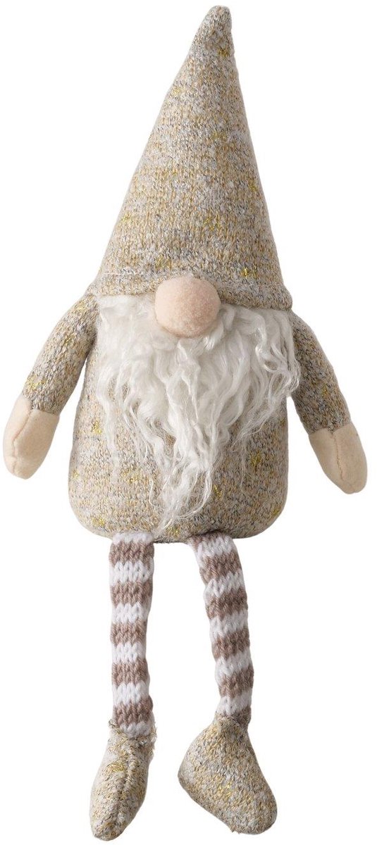 Boltze Home gnoom herfstdecoratie met bungelbeentjes beige 33cm.