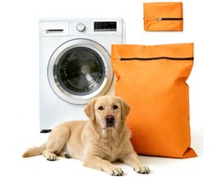 Waszakken voor huisdieren - Waszakken van twill polyester - Grote waszakken met rits - Voorkomt dat waszakken verstopt raken door dierenhaar - Waszakken voor huisdierendekens - Geweldig voor honden en katten (70x80cm) - oranje kleur-L