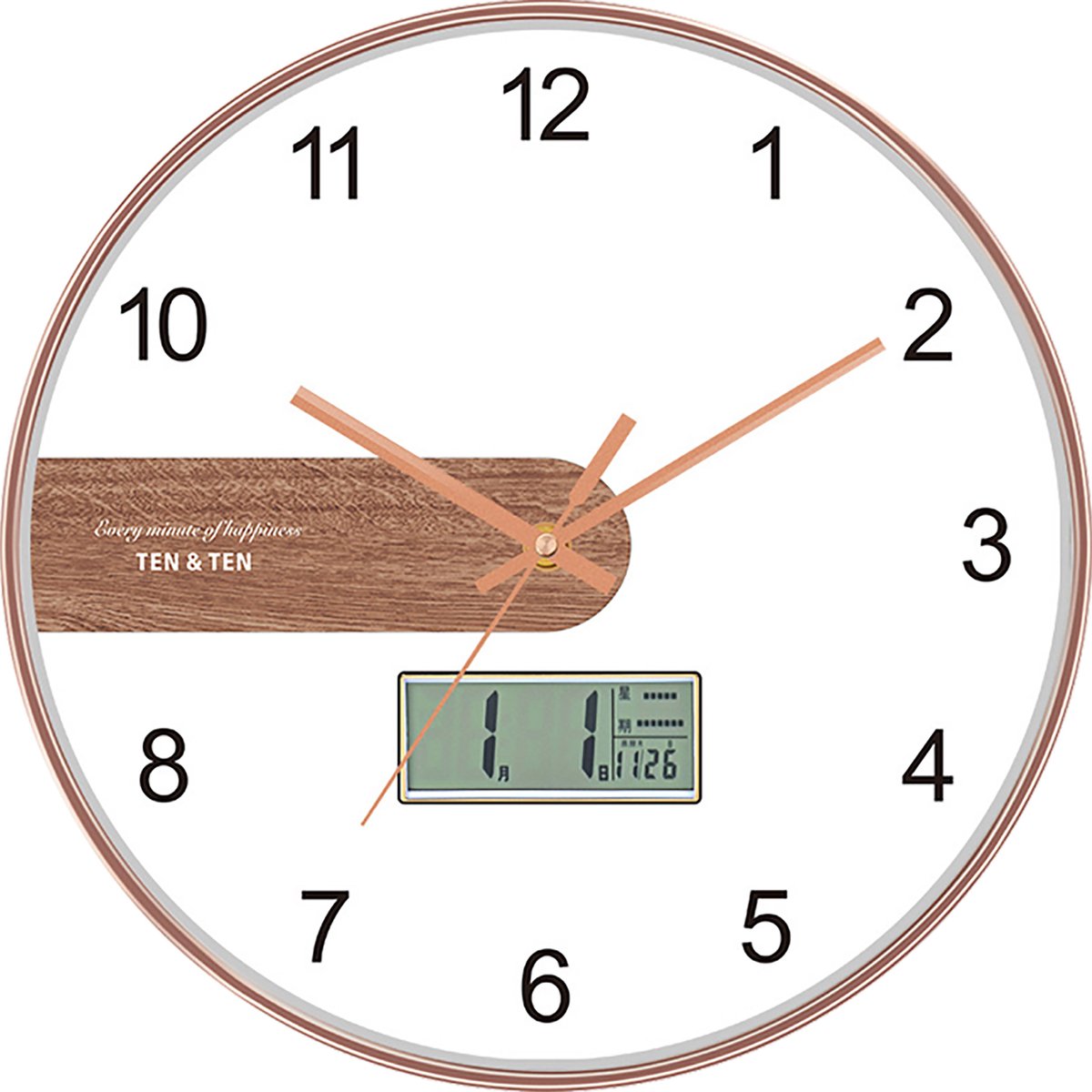 IBETTERTEC Stille Wandklok – Scandinavisch Design – 30 cm (12 inch) – Analoog & Digitaal – Modern & Goed Afleesbaar