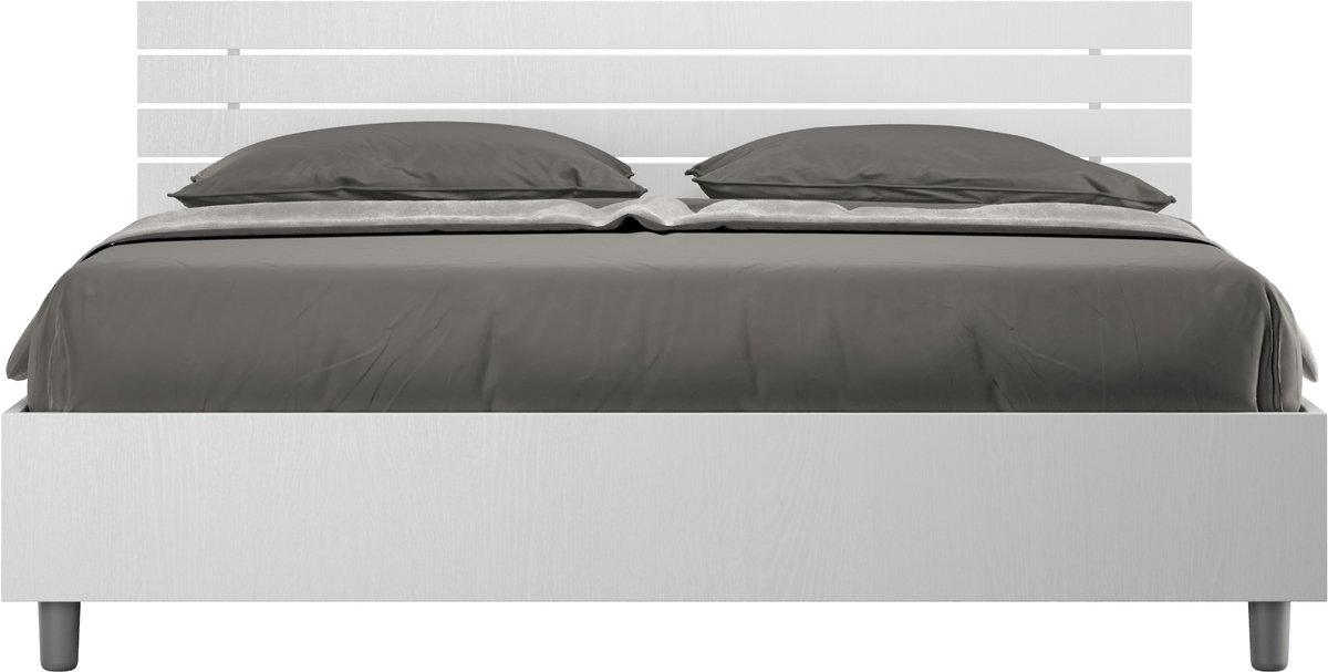 Opbergbed 160x200 met schuin hoofdeinde en lattenbodem in wit essenhout