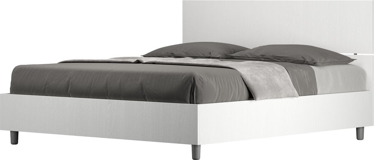 160x200 opbergbed met recht hoofdeinde, witte essen Demas