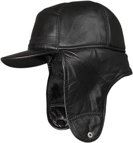 Ruige Muts Leren Wintermuts Heren – Wintermuts met Oorkleppen – Warme Bomber Muts ...