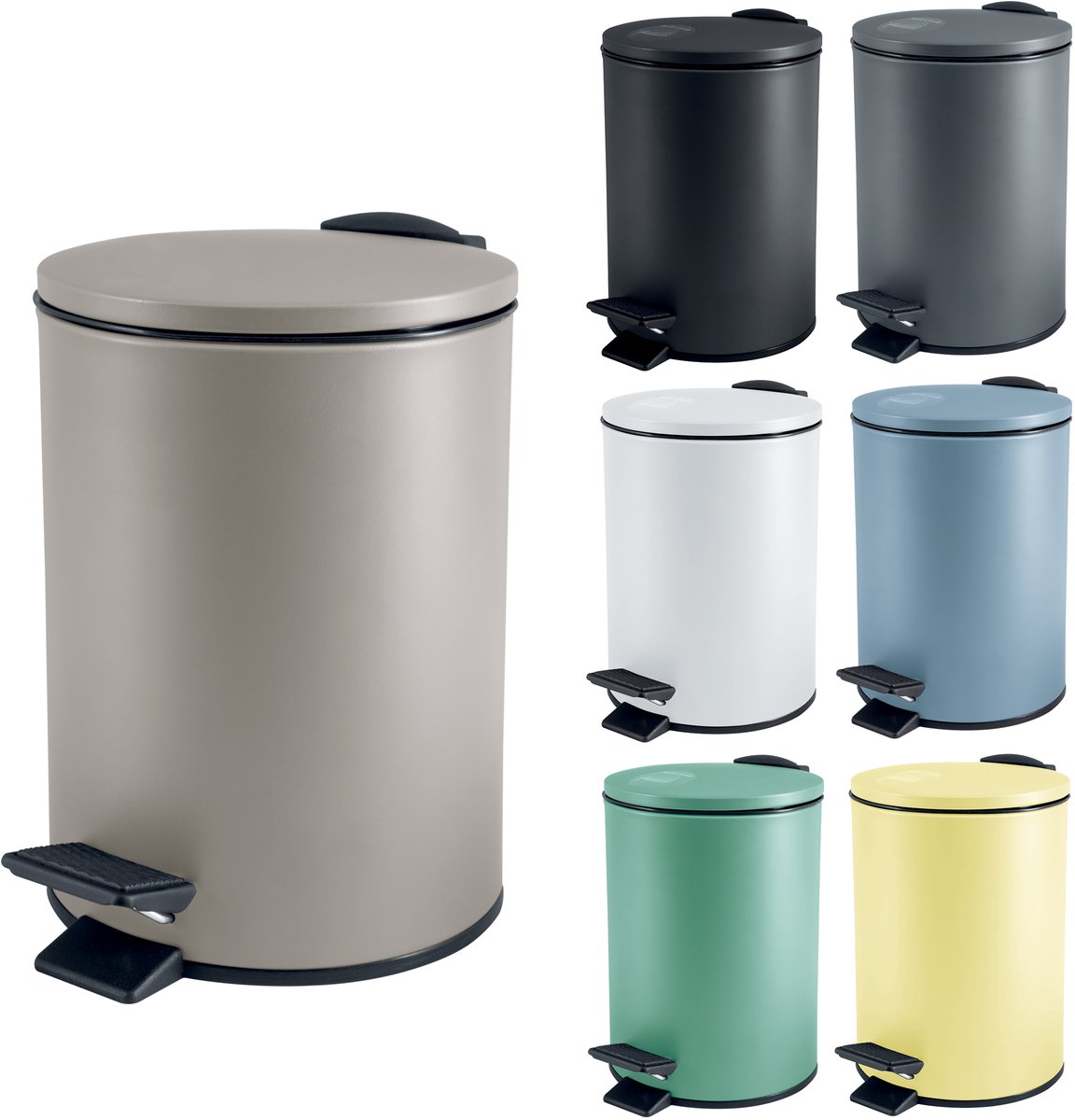 spirella Pedaalbak 3L - ADELAR - Adelar Pedaalbak 3L - Softclose Prullenbak met Uitneembare Binnenemmer - Mat Staal - 16,8 x H 25 cm - Mat Taupe