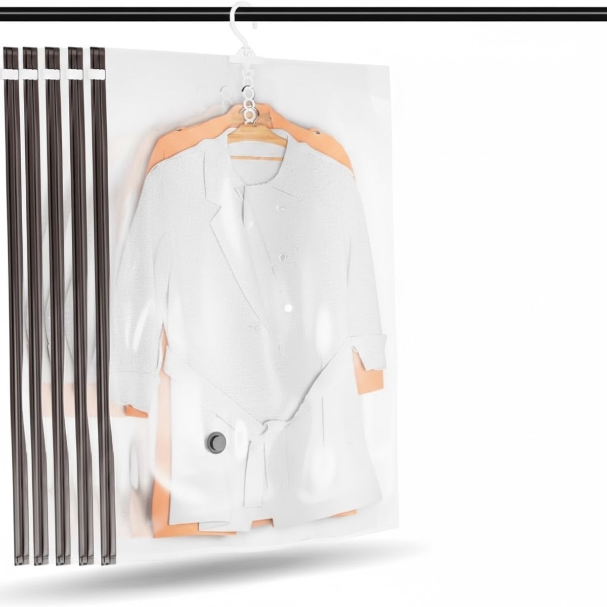 Famanu Hangende Vacuümzakken voor Kleding (Met Hanger) I 5 I Maat XL: 100x70cm I Grote Vacuümzakken voor Jassen - Mantels Enz I Hanging Vacuum Bags for Clothing I Opknoping Vacuüm Opbergzakken Transparant