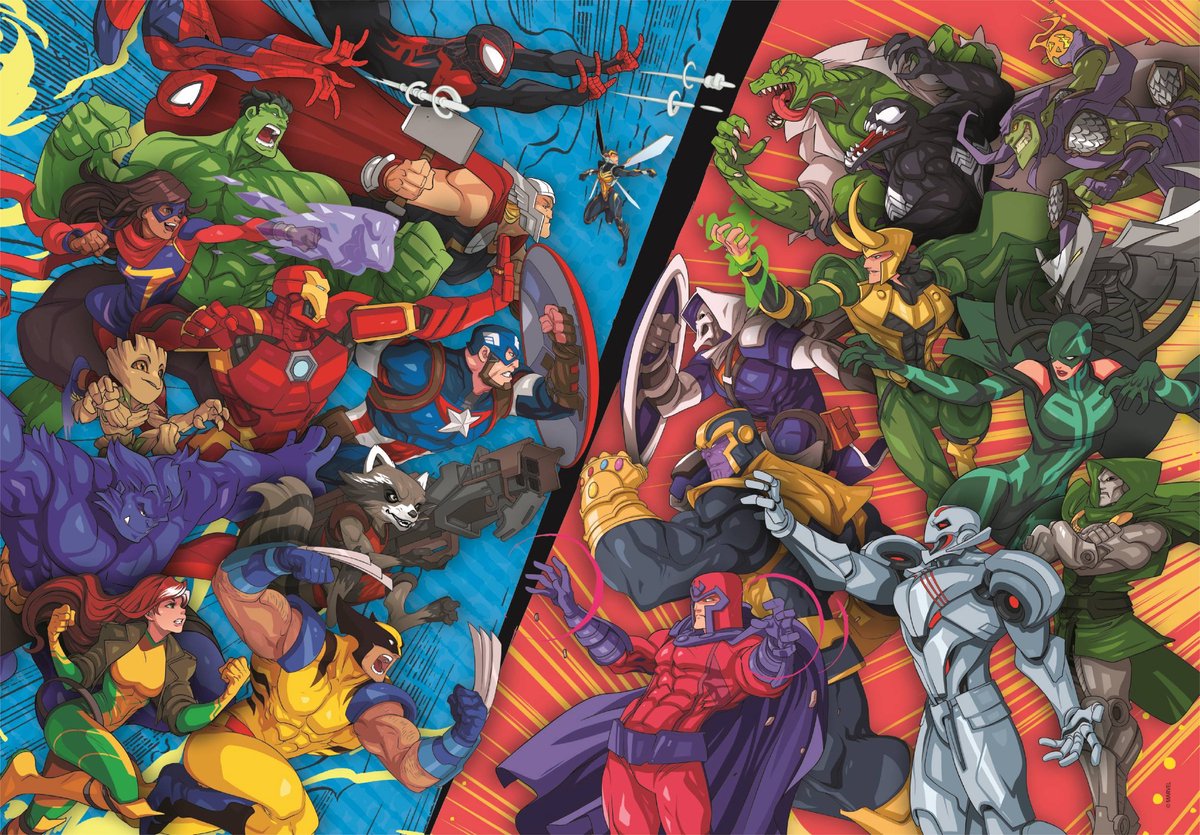 le Puzzle européen Made in Italie Puzzle Héros Marvel Contre Méchants - 100 à 149 pièces de Clementoni, édition Multicolore – boîte