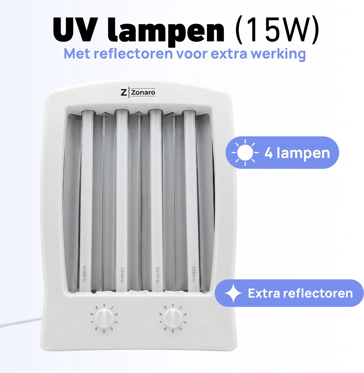 Zonaro Gezichtsbruiner – Zonnebank – Zonnehemel – Gelaatsbruiner – Solarium – Gezichtsbruiner Hals en Schouder – Inclusief 2x Zonnebank Bril – 4x 15W Lampen – Timer & Geheugenfunctie – foto 2