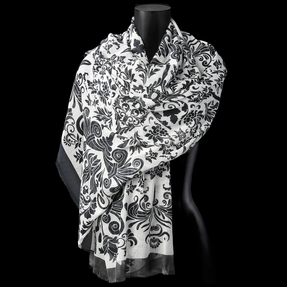 Zachte, royale katoenen sjaal met zwart/wit print