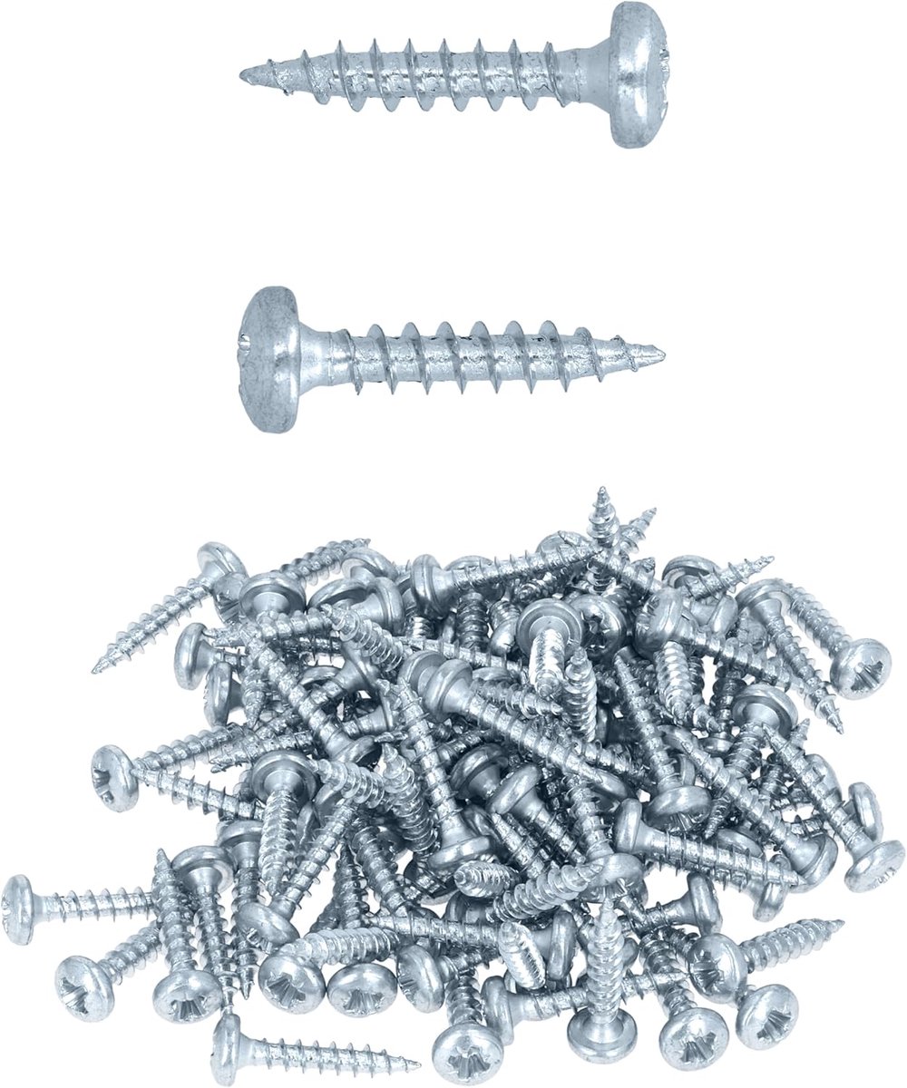 Famanu – Houtverbindingsschroeven 4,0 x 20 mm met lenskop en volledige schroefdraad, verzinkt, ideaal voor beslagmontage (100 stuks)