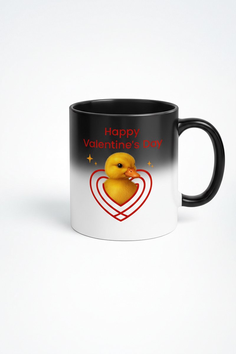 Magische Valentijnsdag Mok met Schattig Eendje - Warmtegevoelige Beker