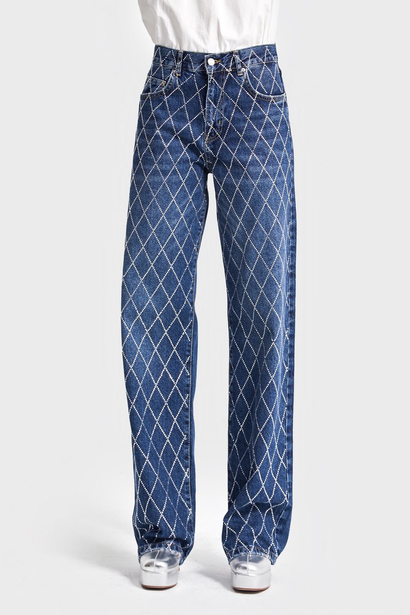 It's Basic - Rhinestone Loose High Rise Jeans