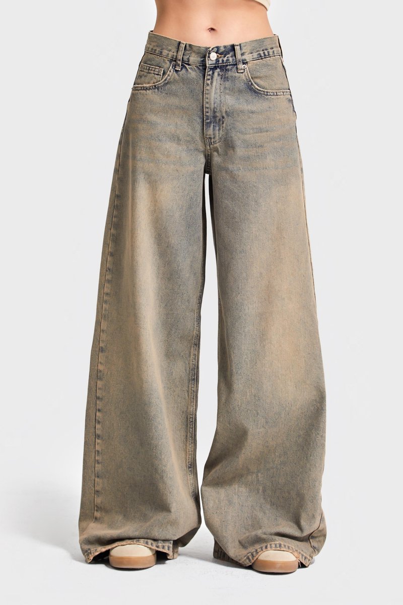 It's Basic - ELENA Palazzo Mid Rise Jeans - Bleached