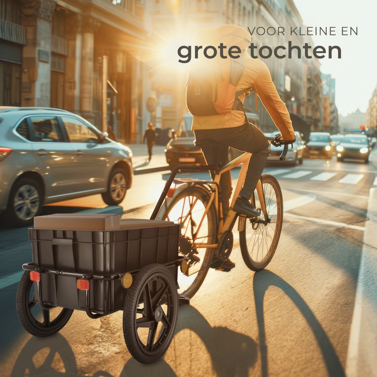 tectake® 2-in-1 Fietskar - Bagagekar en Duwwagen - Fietsaanhanger - Aanhangwagen voor Fiets, Mountainbikes en eBike - Transportwagen met Trekhaak - Met Koppeling, Zeildoek en Luchtbanden - Belastbaar tot 50kg – foto 7