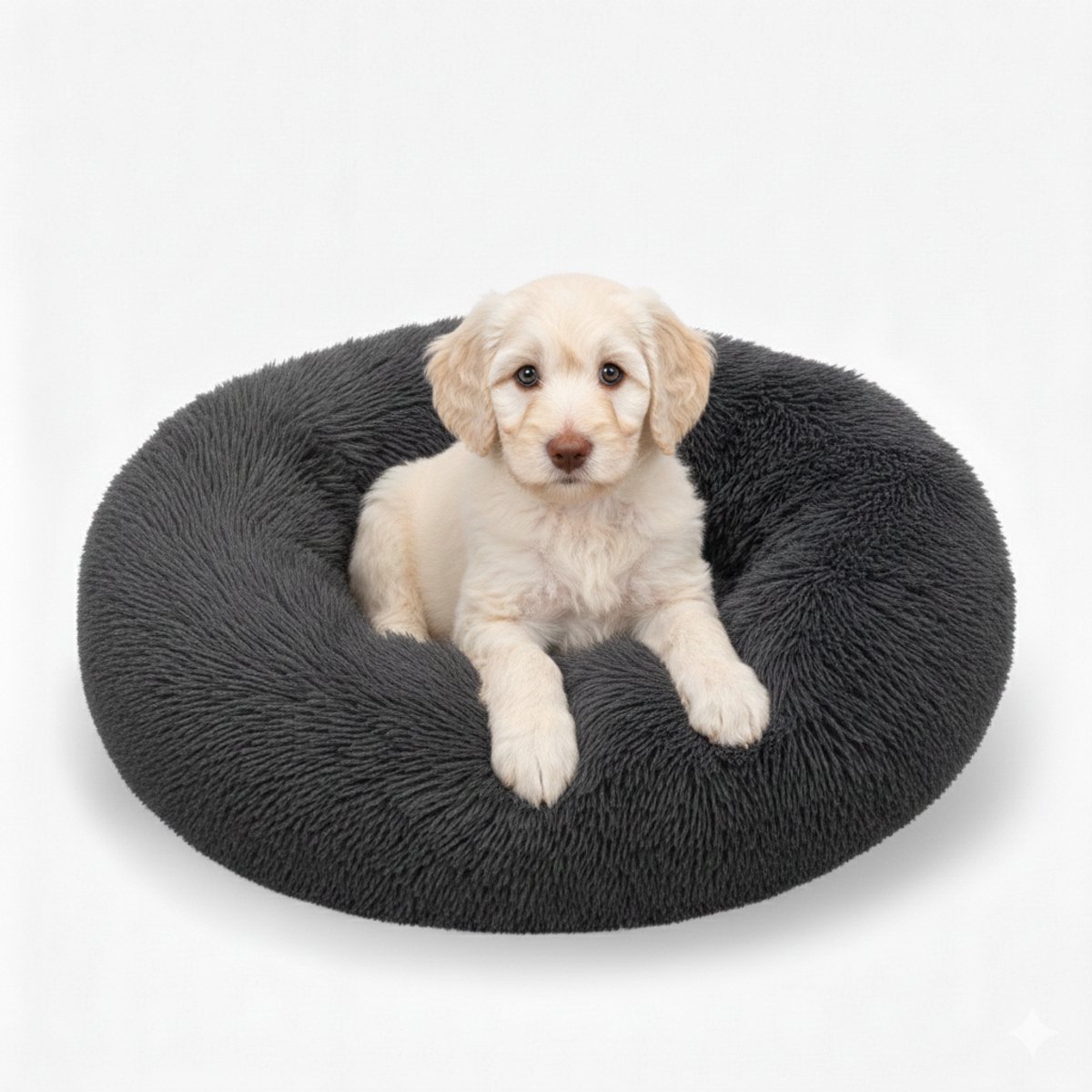 MeisterPets® Ronde Fluffy Hondenmand ca. 80 cm groot - Antraciet – Zacht Pluche – Anti-Slip & Wasbaar – Comfortabele Donut Hondenmand