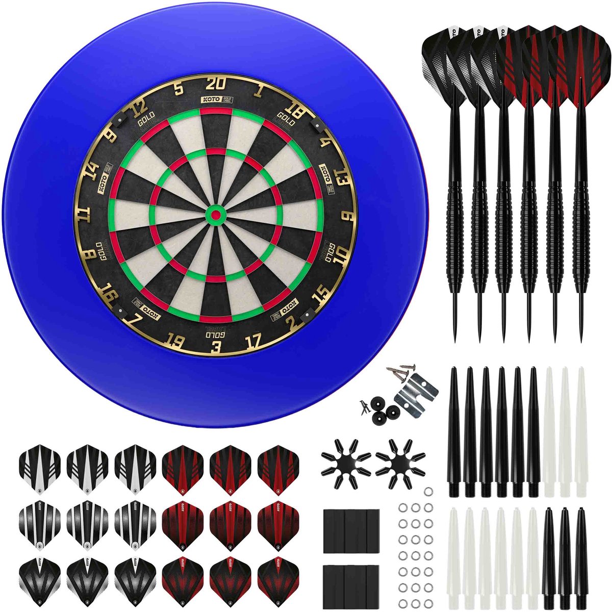KOTO Gold Label + PU Surround + 2 Sets KOTO Dartpijlen - 90-Pieces - Dartset Blauw