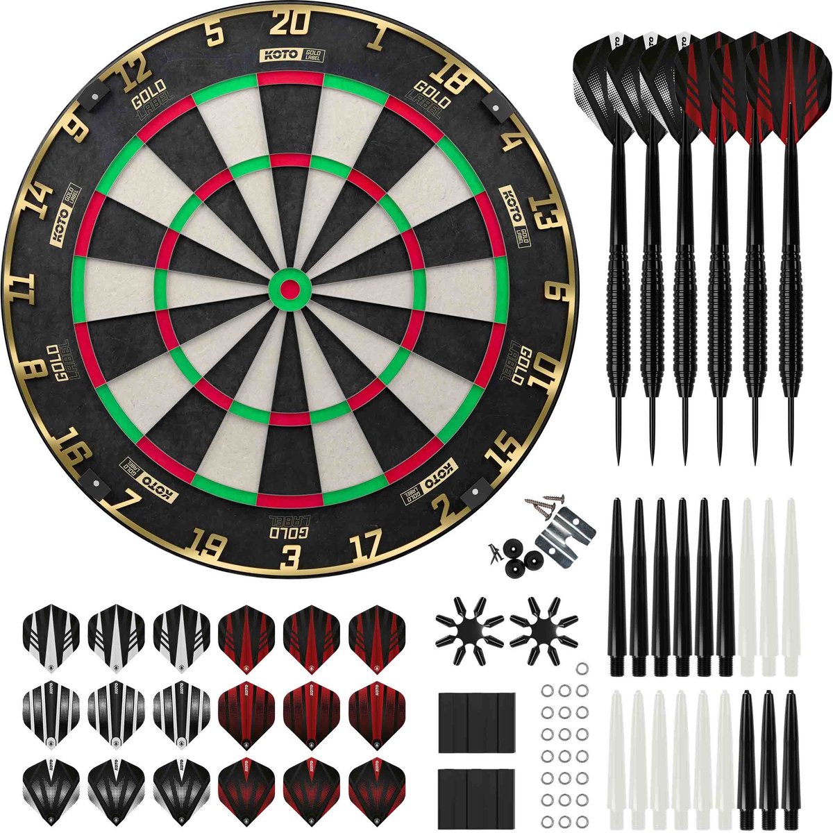 KOTO Gold Label + 2 Sets KOTO Dartpijlen - 90-Pieces - Dartset