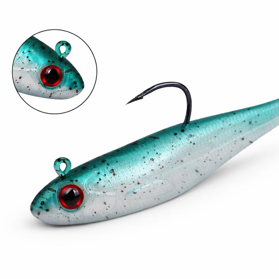 S&D | Set Softbait Jig / Shad – 5 pièces – 9 cm / 12,5 g – Tête plombée avec hameçon – Leurres Leurres des carnassiers Sandre, Brochet et Perche