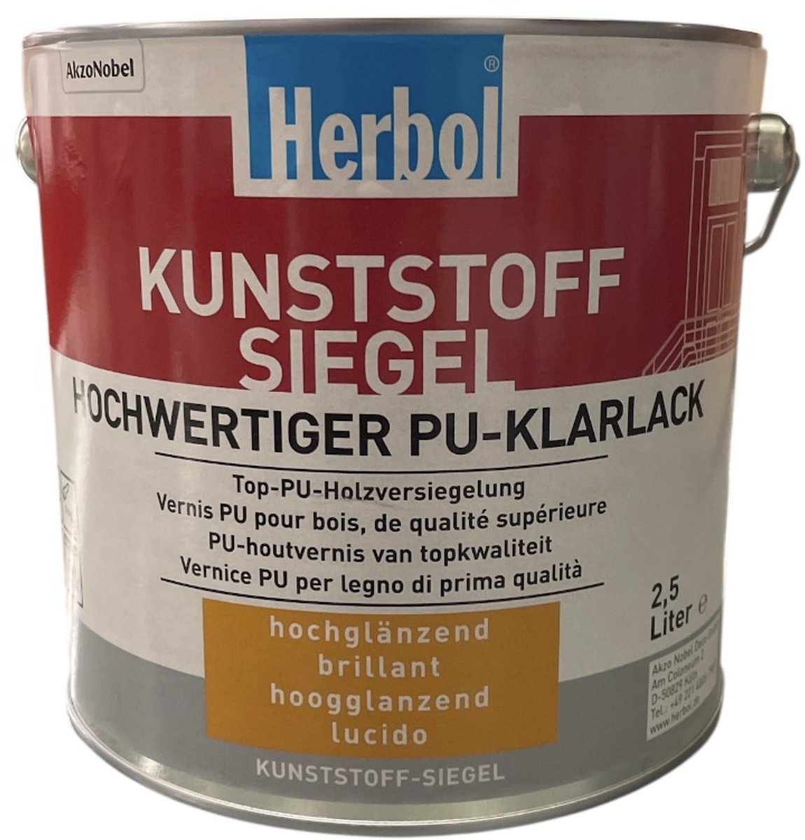 Herbol Kunststoff Siegel PU Hoogglans - Hoogwaardige Solventbasis PU vernis voor hout binnen en buiten - 2.50 L - Kleurloos