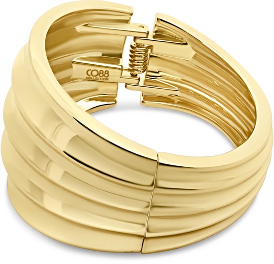 Gouden armband met ribbelpatroon en sluiting, met het CO88-logo.