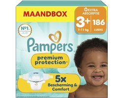 Pampers Premium Protection Maat 3+ - 186 Luiers - 7kg-11kg - Maandbox