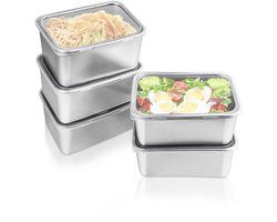 Ynkkvre - Voedselopslagcontainer - Vershouddoos - Diepvriescontainer - Meal Prep Bakjes - 5 Stuks Roestvrijstalen Bewaarbakjes Voor Snacks En Maaltijdvoorbereiding - 5 - Thuis En Kantoor Gebruik