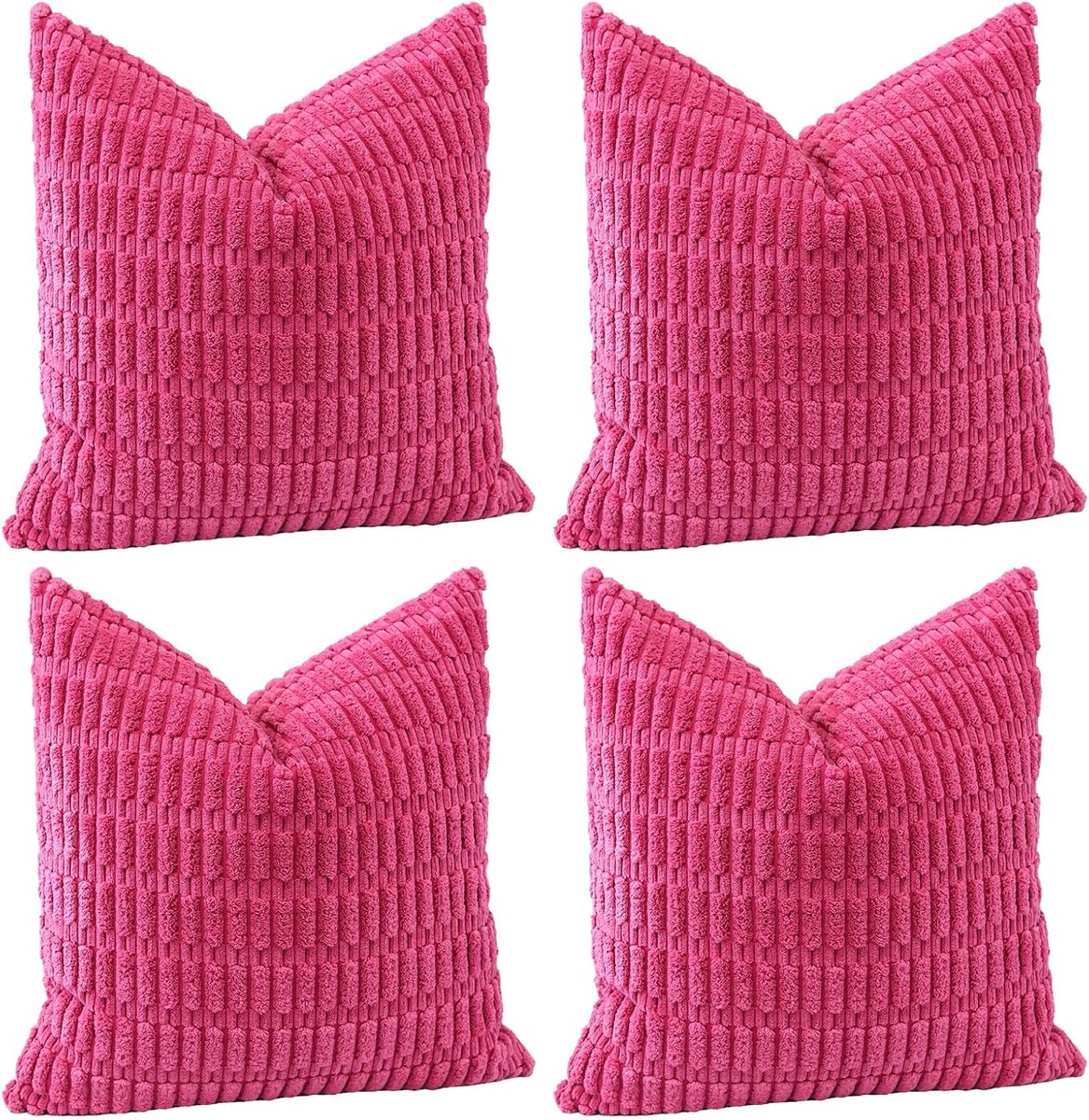 Famanu Set van 4 stuks ribfluwelen kussenslopen corduroy 45 x 45 cm warm roze roze (hot pink)