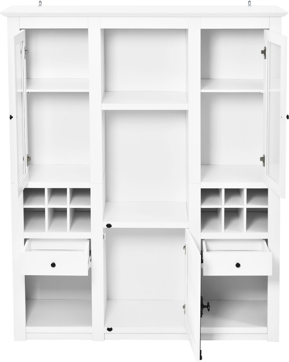 Vitrine met 7 kleuren LED-verlichting, vitrinekast, staande vitrine, opbergvitrine, kast, woonkamerkast, witte LED-vitrine (3-planken) woonkamer, woonwanden, LED-vitrinekasten