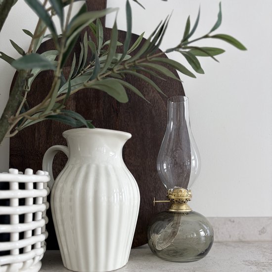 Strömshaga Groene glazen olielamp bloemmotief met messing brander 28cm x Ø11cm van Merkloos — afbeelding 3