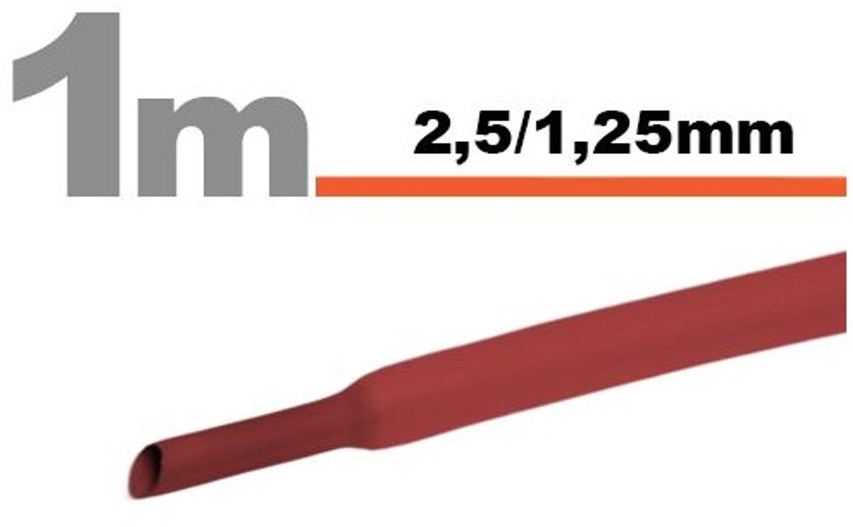 20x 1 Meter Krimpkous Rood 2,5 / 1,25 mm – 20 stukken van 1 Meter – Warmtekrimpbuis Voor Isolatie En Kabelbescherming – Geschikt Voor Elektrische Installaties En Reparaties [11020P]