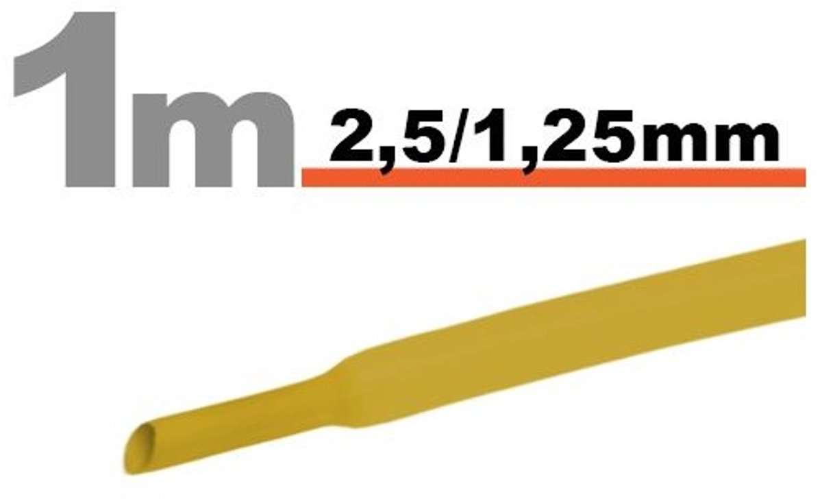 20× 1 Meter Krimpkous Geel 2,5 / 1,25 mm – 20 Stukken Van 1 Meter – Warmtekrimpbuis Voor Isolatie En Kabelbescherming – Geschikt Voor Elektrische Installaties En Reparaties [11020S]