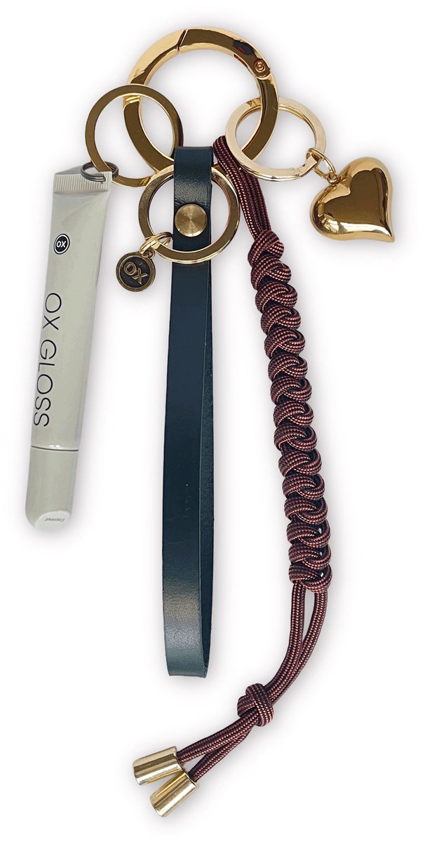 OX Originals - Tassenhanger - Sleutelhanger - Bag Charm - Met Polsband, Lipgloss en Hart Bedel - Salie Groen - Goud