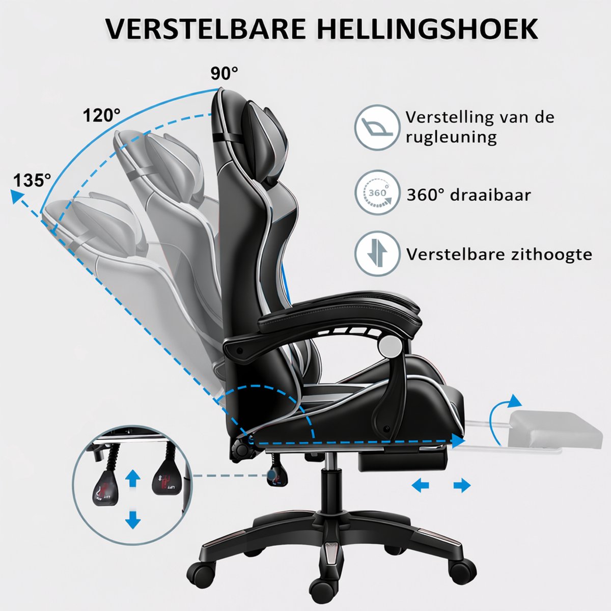 Gaming Masserende Stoel met Voetsteun en Verstelbare - afbeelding 3