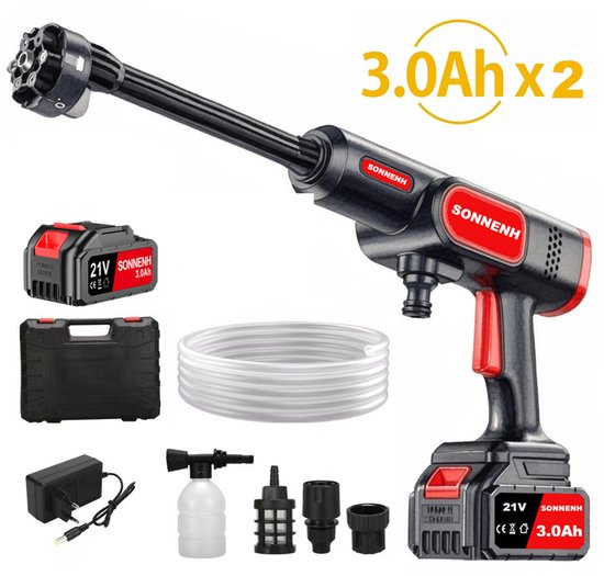 Draadloze hogedrukreiniger 40 Bar met 2x 21V accu’s, 6-in-1 mondstuk, schuimdispenser en 5m slang