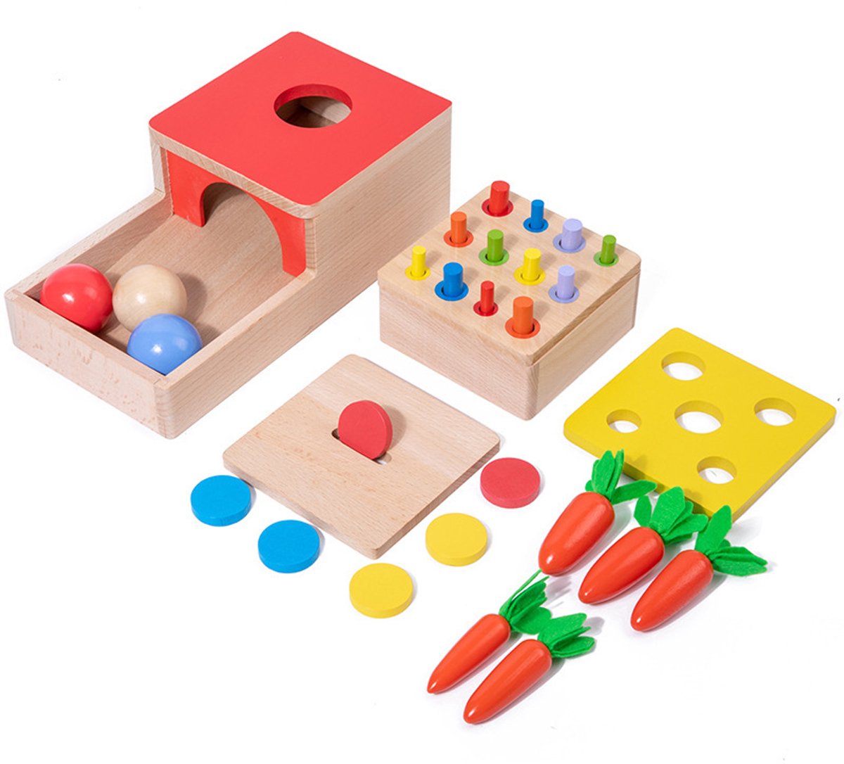 4-in-1 motorisch speelgoed - Montessori houten sorteerpuzzelspel - Speelgoed voor vroege ontwikkeling voor kinderen vanaf 10 maanden