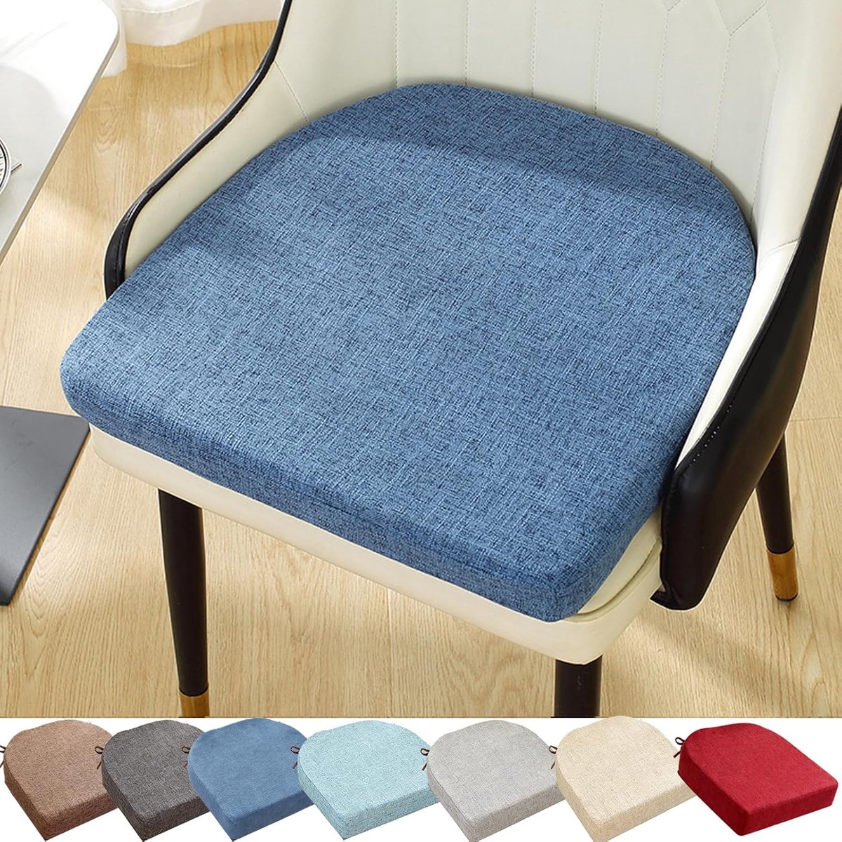 KZQ Donkerblauw antislip eetkamerstoelkussen, 45x45 cm groot, met een decoratieve strik, zacht en dik, geschikt voor keukens en eetkamers, comfortabel zitkussen, antislip onderkant, creëert een stijlvol interieur. Diepblauw