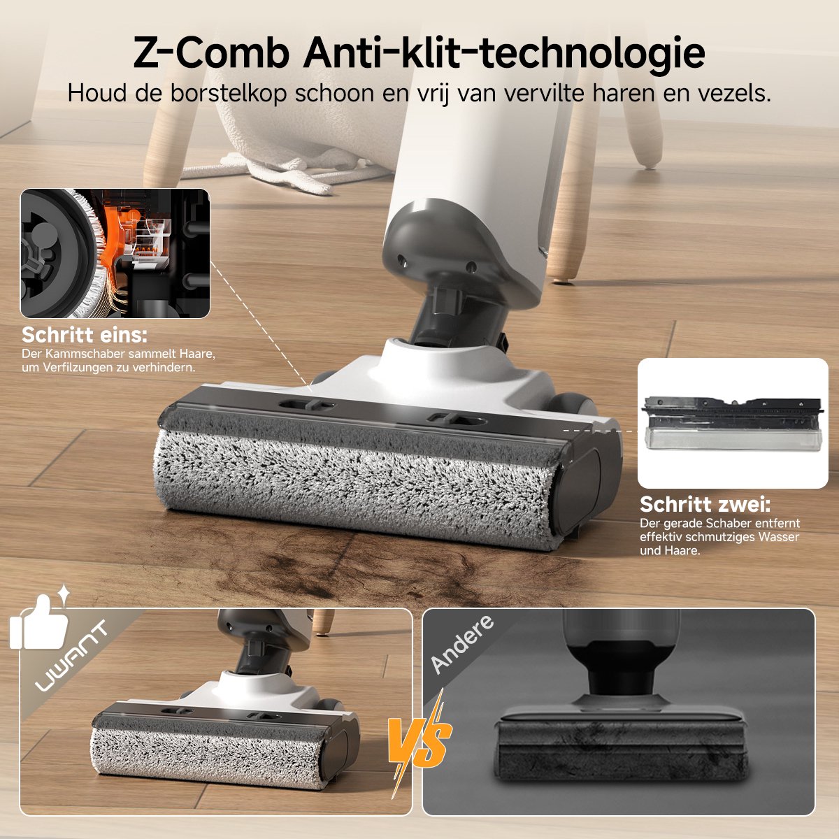 Uwant D500 Draadloze Steelstofzuiger met 17.000 Pa - afbeelding 3