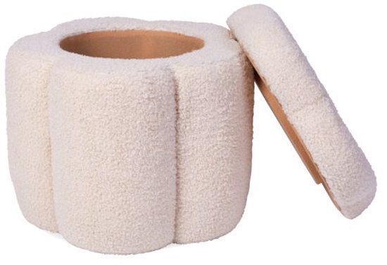 Childhome Bloem Poef + Speelgoedkist - 35x35x32 cm - Ecru - Zachte Opbergbox in Teddy Stof van Childhome — afbeelding 4